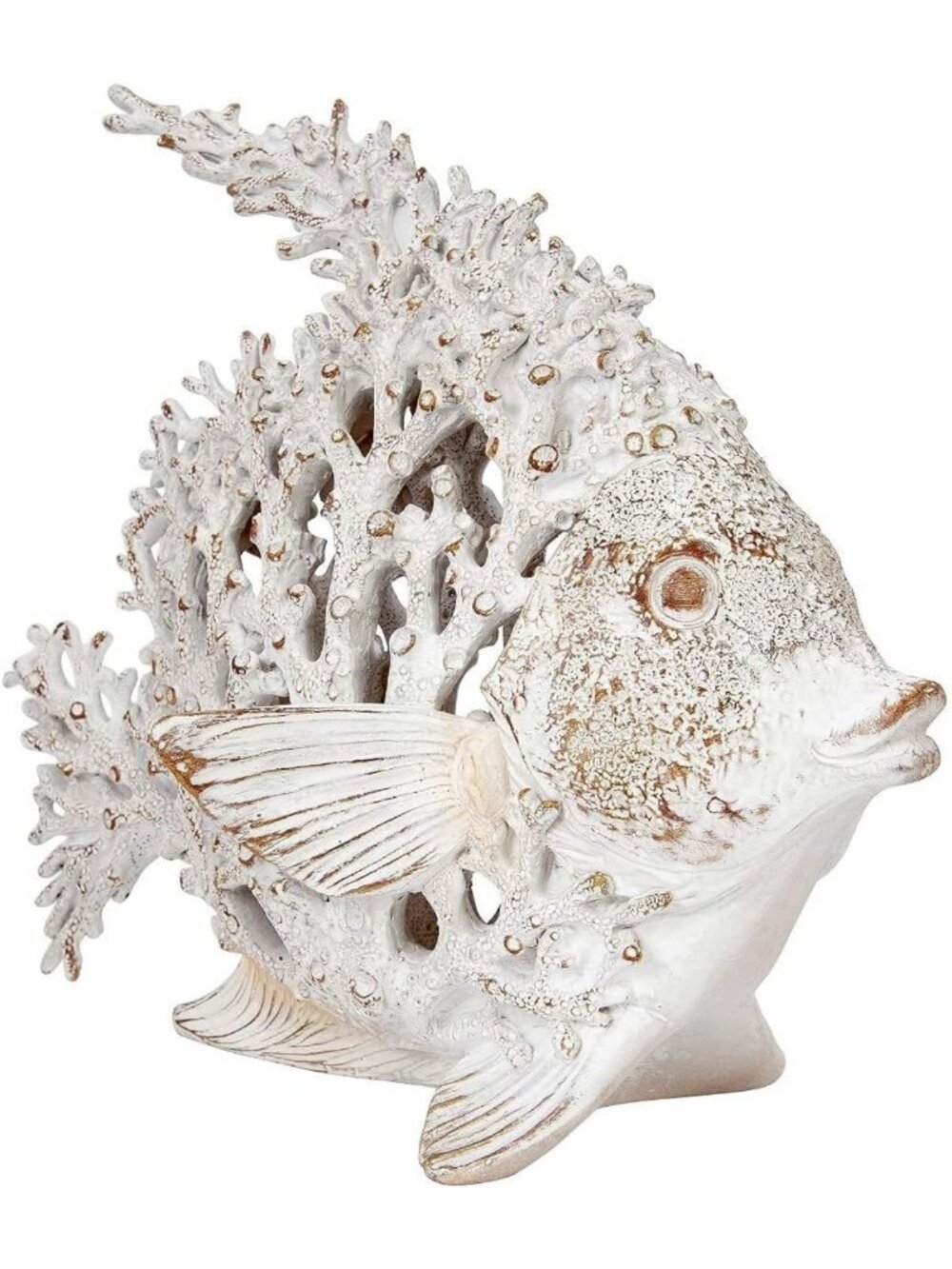 Coastal Coral Reef Angelfish Sculpture - Beach Home Decor Tabletop Accent 11"x10